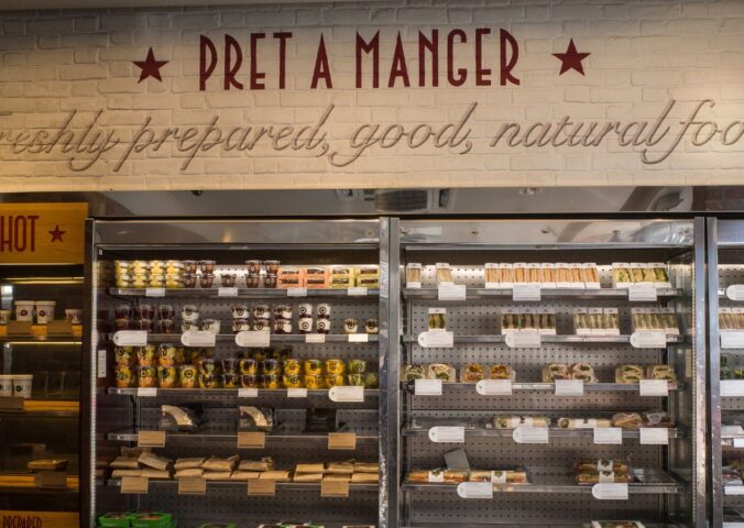 Photo shows the refrigerator inside a Pret cafe, including a sign that says, "freshly prepared, good, natural, food." Pret A Manger is facing a £1 million “Public Accountability Campaign” over its broken promise to stop selling “Frankenchickens” by 2026
