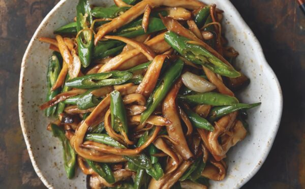 Sichuan Chili Mushroom Shreds (La Jiao Xiang Gu Si) with Shaoxing cooking wine, soy sauce, and cooked rice