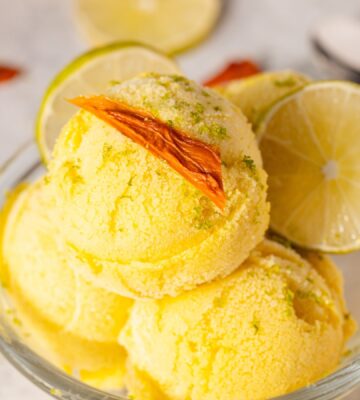 vegan mango lime sorbet with coconut milk and maple syrup