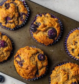 vegan protein blueberry muffins with silken tofu and pea protein powder