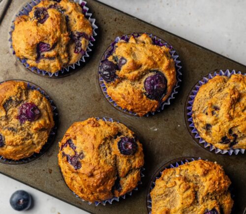 vegan protein blueberry muffins with silken tofu and pea protein powder
