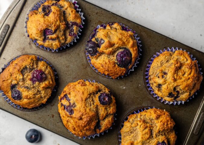 vegan protein blueberry muffins with silken tofu and pea protein powder