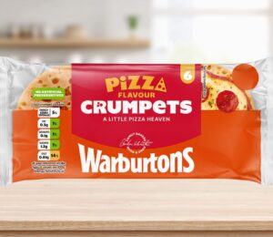 Photo shows the new vegan pizza-flavored crumpets from Warburtons against a stock kitchen background