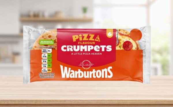 Photo shows the new vegan pizza-flavored crumpets from Warburtons against a stock kitchen background