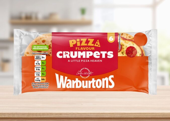 Photo shows the new vegan pizza-flavored crumpets from Warburtons against a stock kitchen background