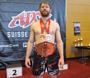 Photo shows Benjamin Tettü, a longtime vegan and black belt in Brazilian jiu-jitsu, who won both the Adult Professional under 100kg category and the Adult Professional Open Weight category at the recent ADCC Switzerland Open in Zürich