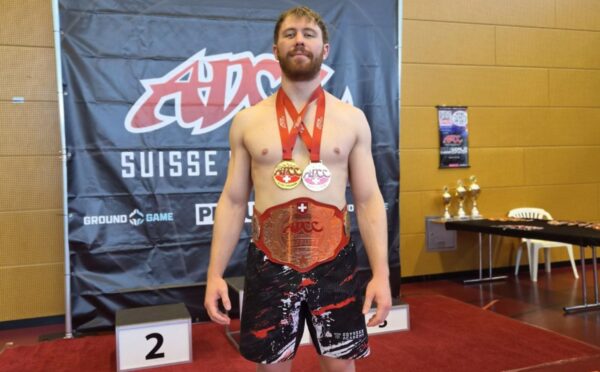 Photo shows Benjamin Tettü, a longtime vegan and black belt in Brazilian jiu-jitsu, who won both the Adult Professional under 100kg category and the Adult Professional Open Weight category at the recent ADCC Switzerland Open in Zürich