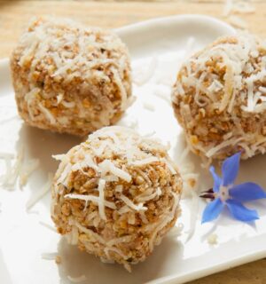 Lemon-Coconut Energy Balls with oats, sunflower seeds, coconut and lemon