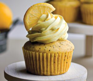 Lemon Poppy Seed Cupcakes with real lemon and vanilla, a curd, and butter cream