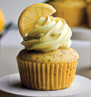 Lemon Poppy Seed Cupcakes with real lemon and vanilla, a curd, and butter cream