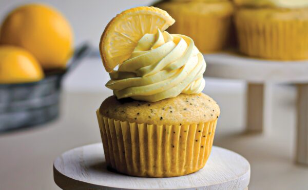 Lemon Poppy Seed Cupcakes with real lemon and vanilla, a curd, and butter cream