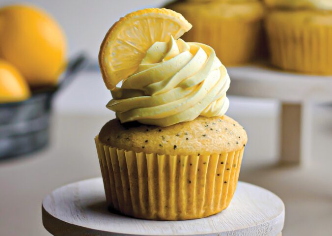 Lemon Poppy Seed Cupcakes with real lemon and vanilla, a curd, and butter cream