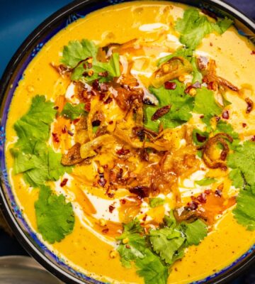 Lentil Curry Soup with garlic ginger, red lentils, silken tofu and lime