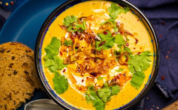 Lentil Curry Soup with garlic ginger, red lentils, silken tofu and lime