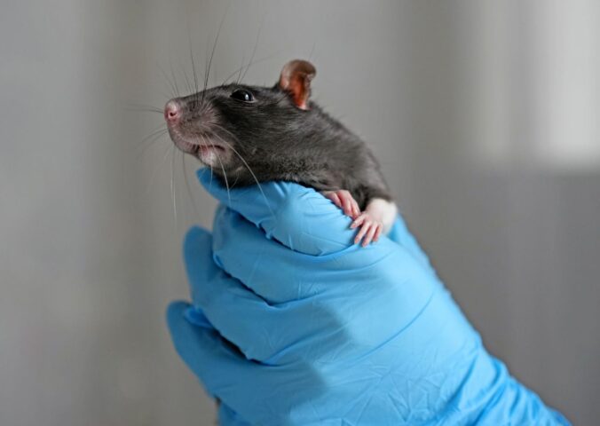 Photo shows someone holding a rat in a blue-gloved hand. MPs have backed a new motion calling on the UK government to end “blind approval” animal testing.