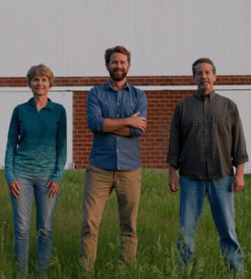 Photo shows some of the members of the Faaborg family, who own the 1100 Farm but previously spent three decades farming pigs. The former pig farm has transformed into a speciality mushroom growing operation with support from The Transfarmation Project