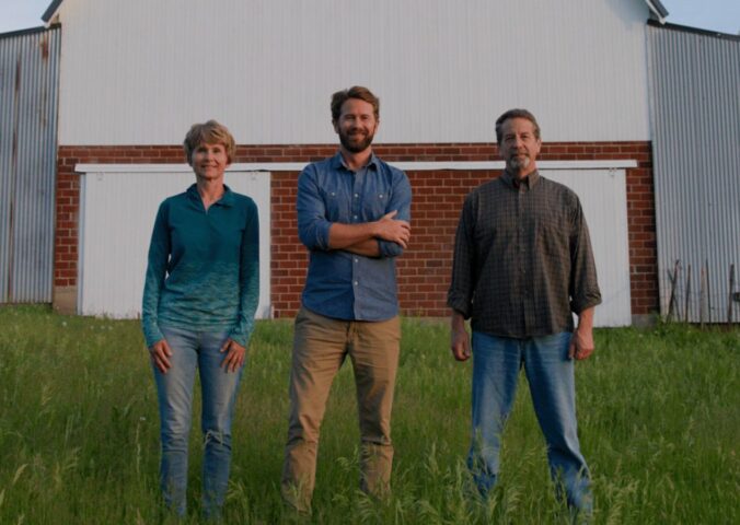 Photo shows some of the members of the Faaborg family, who own the 1100 Farm but previously spent three decades farming pigs. The former pig farm has transformed into a speciality mushroom growing operation with support from The Transfarmation Project