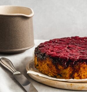 gluten-free upside down sour cherry cake with creme anglaise for vegan cherry recipes