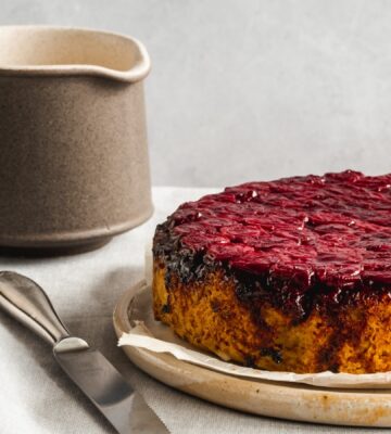 gluten-free upside down sour cherry cake with creme anglaise for vegan cherry recipes
