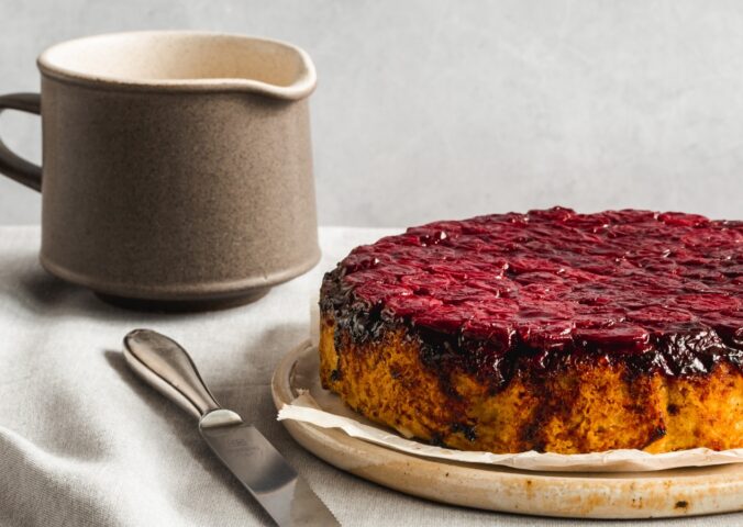 gluten-free upside down sour cherry cake with creme anglaise for vegan cherry recipes