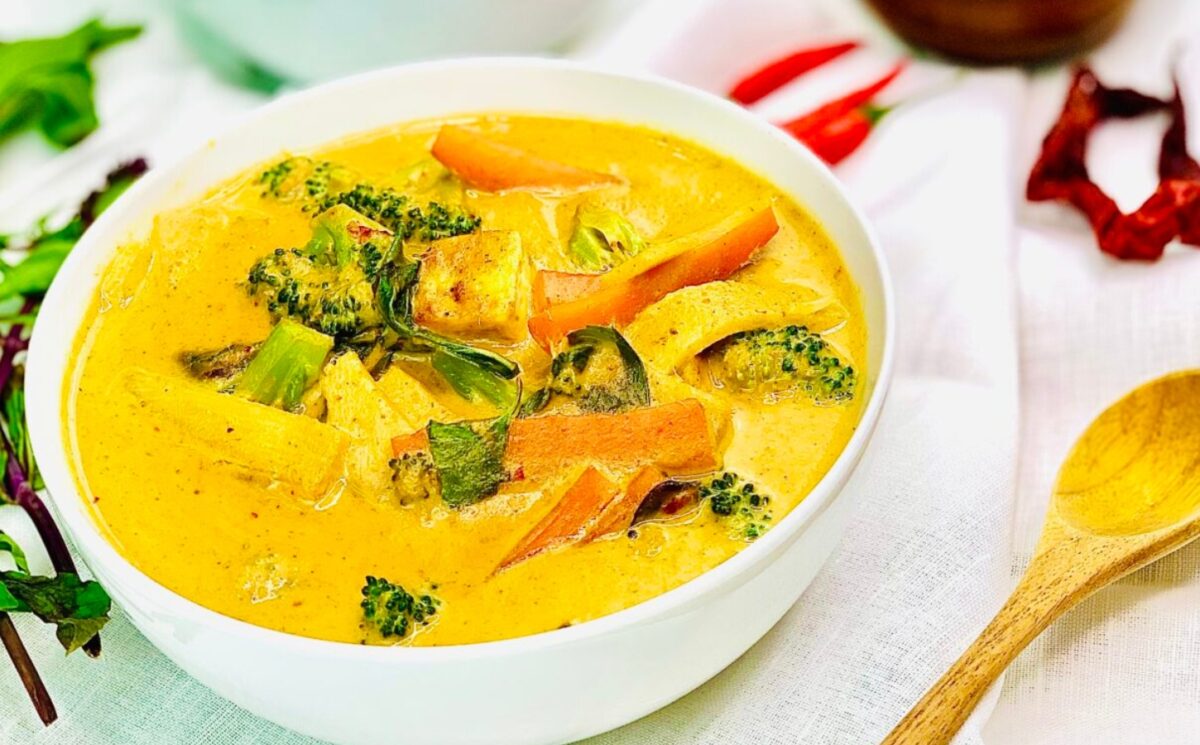 vegan yellow Thai curry with rice for savory flavor combinations