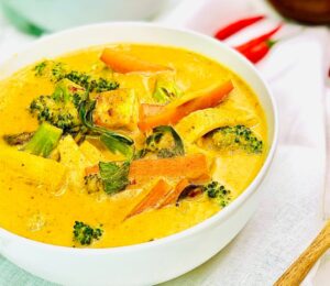 vegan yellow Thai curry with rice for savory flavor combinations