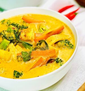 vegan yellow Thai curry with rice for savory flavor combinations