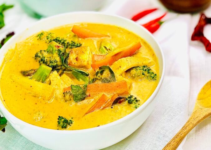vegan yellow Thai curry with rice for savory flavor combinations