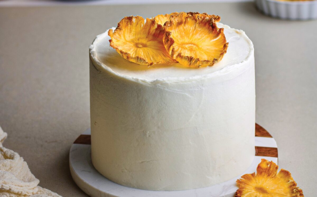 Coconut & Pineapple Layer Cake with pineapple slices, cinnamon, coconut milk, and vanilla for vegan coconut recipes