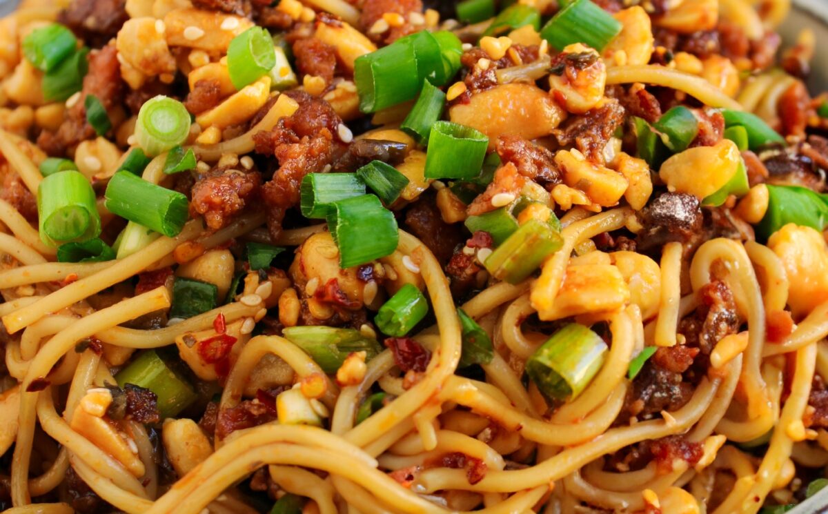 dan dan noodles a vegan version with garlic, ginger, vegan mince and more