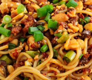 dan dan noodles a vegan version with garlic, ginger, vegan mince and more
