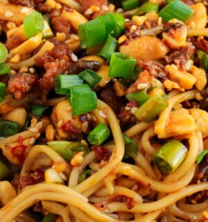 dan dan noodles a vegan version with garlic, ginger, vegan mince and more
