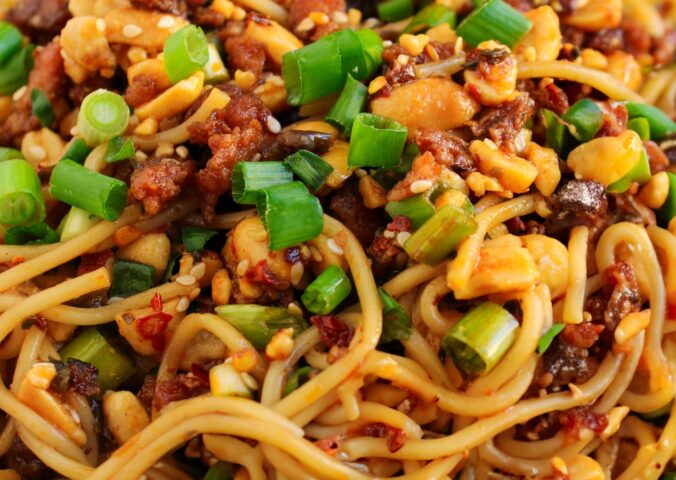 dan dan noodles a vegan version with garlic, ginger, vegan mince and more