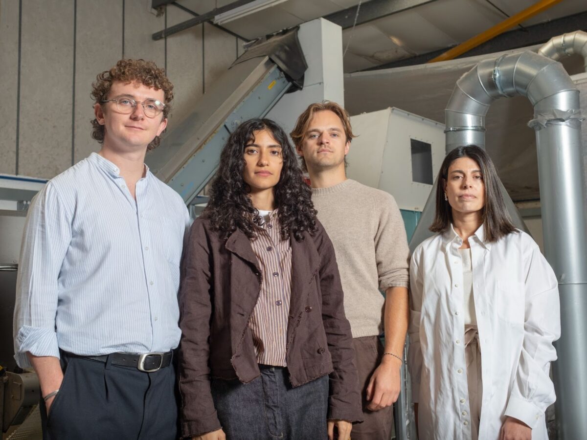 Photo shows some of the team behind Ponda, the Bristol-based biomaterials company behin BioPuff, a cruelty-free alternative to down insulation made from bulrushes. Fashion designer Genaro Rivas recently showcased outfits featuring the cruelty-free alternative to down during a show in London