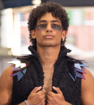 Photo shows one of the models at a Genaro Rivas fashion show at Spitalfields Market in London, UK. The fashion designer recently showcased outfits featuring a cruelty-free alternative to down by Ponda.