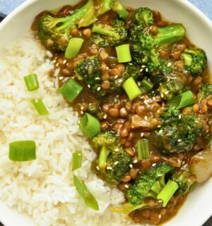 Mongolian Lentils And Broccoli best served with rice
