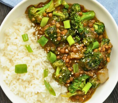Mongolian Lentils And Broccoli best served with rice