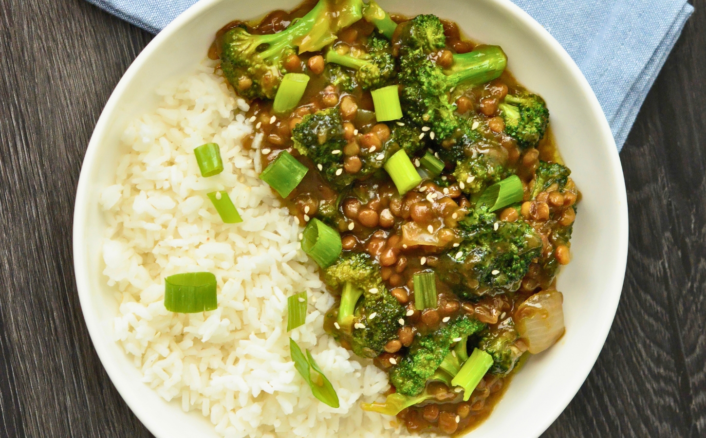 Mongolian Lentils And Broccoli best served with rice
