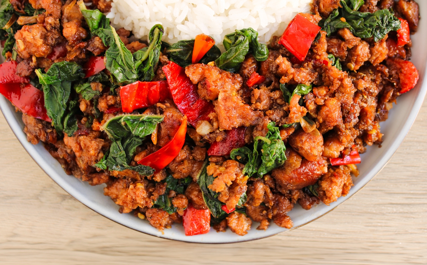 Pad Kaprao (Stir-Fried Vegan Mince With Holy Basil)