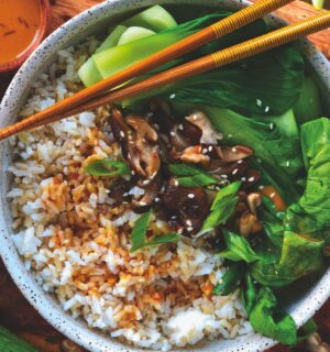 Shiitake Rice With Bok Choy And Thai Peanut Sauce