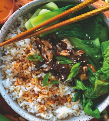 Shiitake Rice With Bok Choy And Thai Peanut Sauce