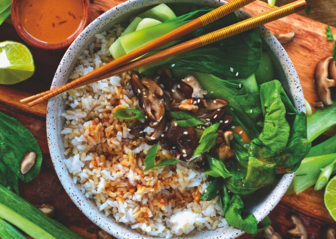 Shiitake Rice With Bok Choy And Thai Peanut Sauce