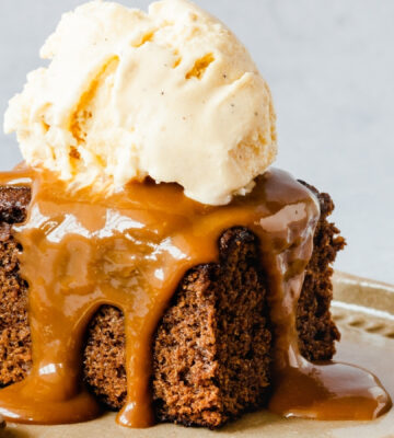 vegan sticky date cake with toffee and vanilla ice cream for vegan recipes that use dates