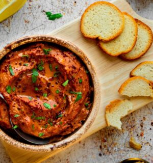 Sun-Dried Tomato Muhammara with red pepper, pomegranate molasses, and tahini