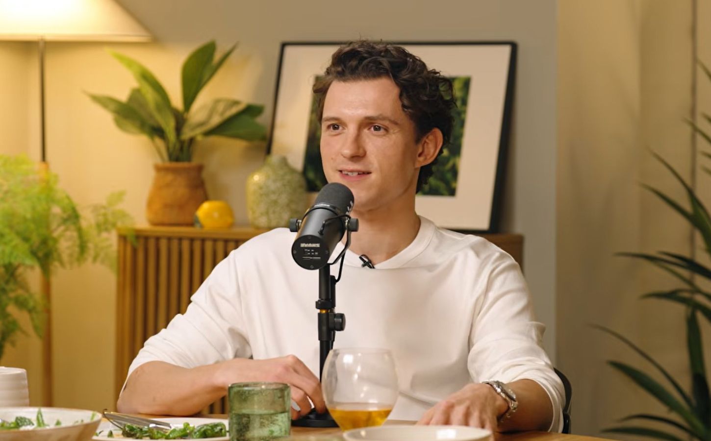 Photo shows 'Spider-Man: Brand New Day' actor Tom Holland during a recent appearance on the Dish' podcast, where he described cooking "veggie dishes" for Zendaya, who "doesn't eat meat," from his brother Sam's new cookbook