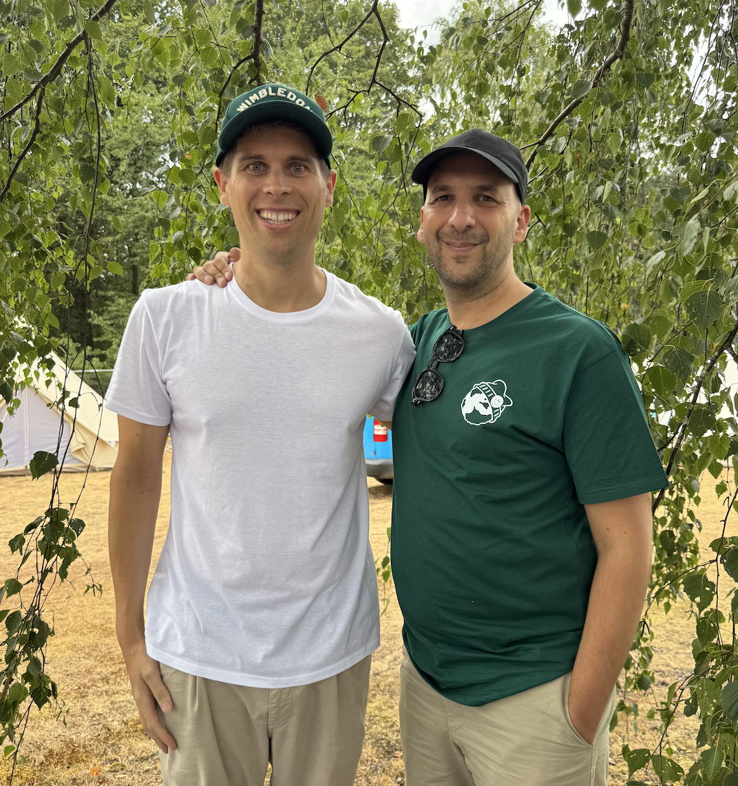Photo shows Plant Based News founder Klaus Mitchell and leader of the Green Party Zack Polanski during a recent interview at Vegan Camp Out, where Polanski once again said he would end factory farming if he became Prime Minister