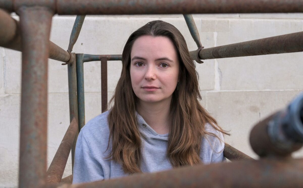 Photo shows Animal Rising campaigner Michelle Farnham, who said that she experienced “muscle wastage” less than 10 days into her 21-day stay inside a pig farrowing crate