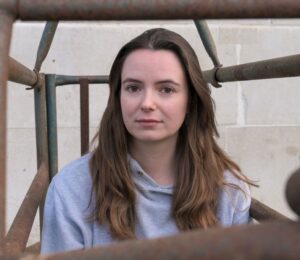Photo shows Animal Rising campaigner Michelle Farnham, who said that she experienced “muscle wastage” less than 10 days into her 21-day stay inside a pig farrowing crate