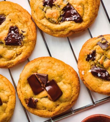Plant-Based Bakery Style Chocolate Chunk Cookies with dark chocolate and sea salt