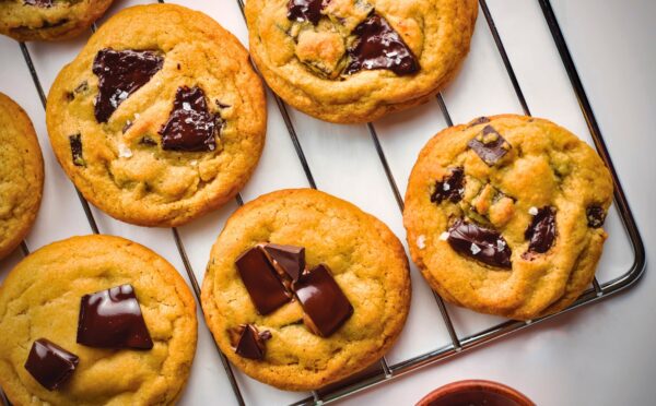 Plant-Based Bakery Style Chocolate Chunk Cookies with dark chocolate and sea salt